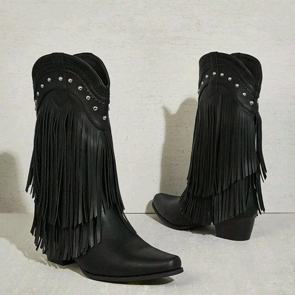 SHEIN Shoes - NEW Black Fringe Boots